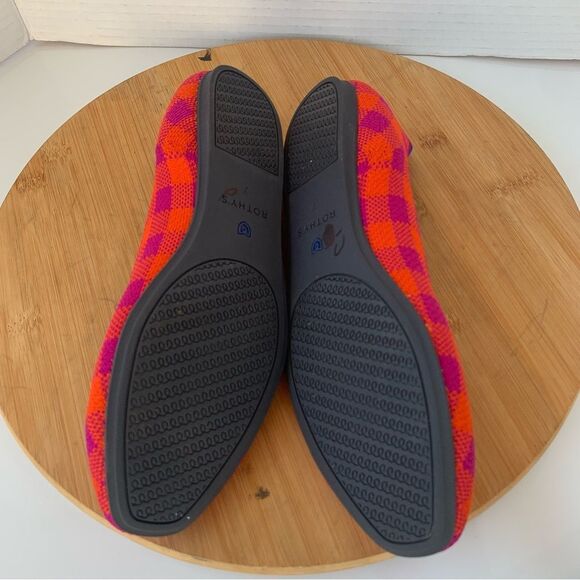 Rothy‘s Pomegranate Gingham Ballet Flats Women Sz 7 Moccasin Square Toe Fabric - Picture 9 of 11